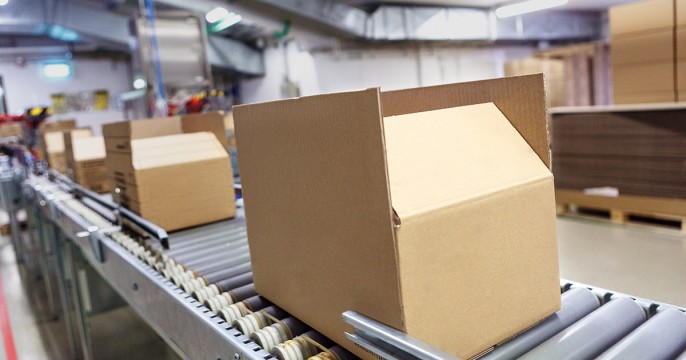 Box on packing line