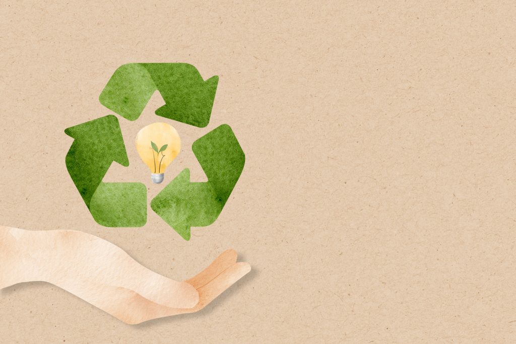 Recycle background with hand support sustainable idea watercolor