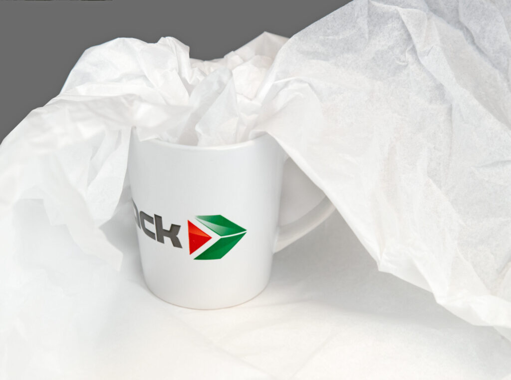 tissue paper wrapped mug